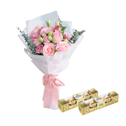 Send 12 Pink Roses With Ferrero Rocher Chocolate Box To Cebu Online Pink Rose With Chocolate 7846